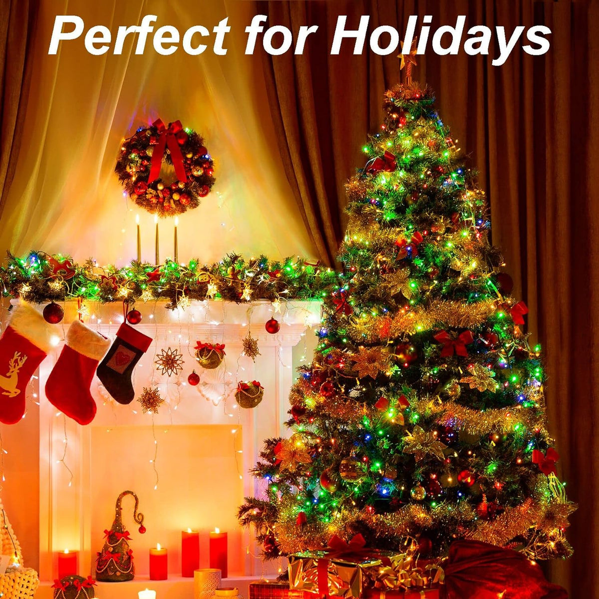 141 Ft., 400 Multicolor LED Bulbs, Green Wire String Lights – Indoor/Outdoor