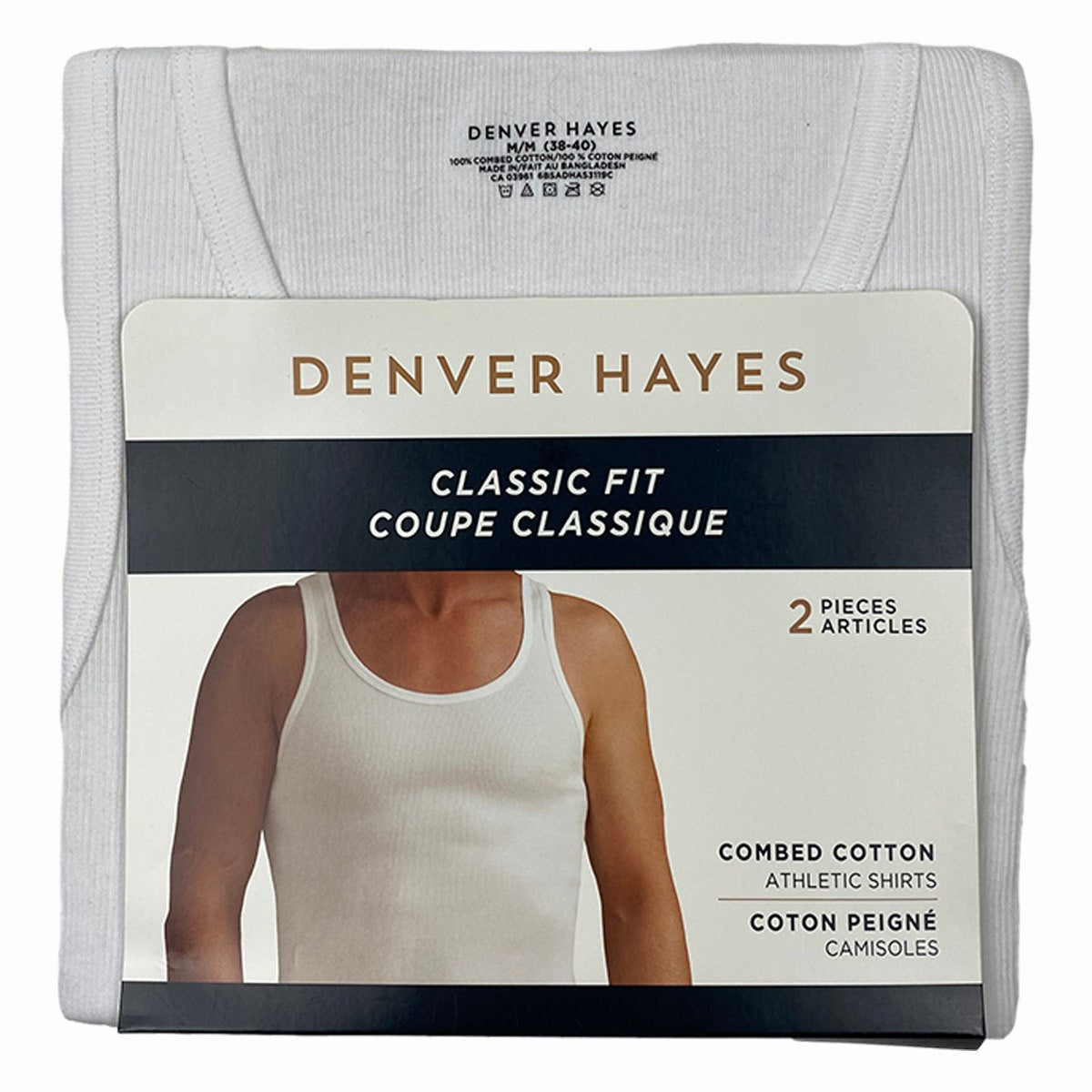 2pk Denver Hayes Men’s 100% Cotton Tagless Ribbed Undershirts