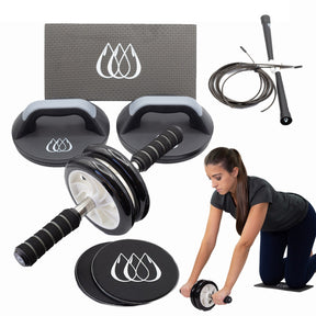 7pc Exercise Set – Ab Roller, Pushup Bars, Sliders, Jump Rope