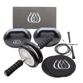 7pc Exercise Set – Ab Roller, Pushup Bars, Sliders, Jump Rope