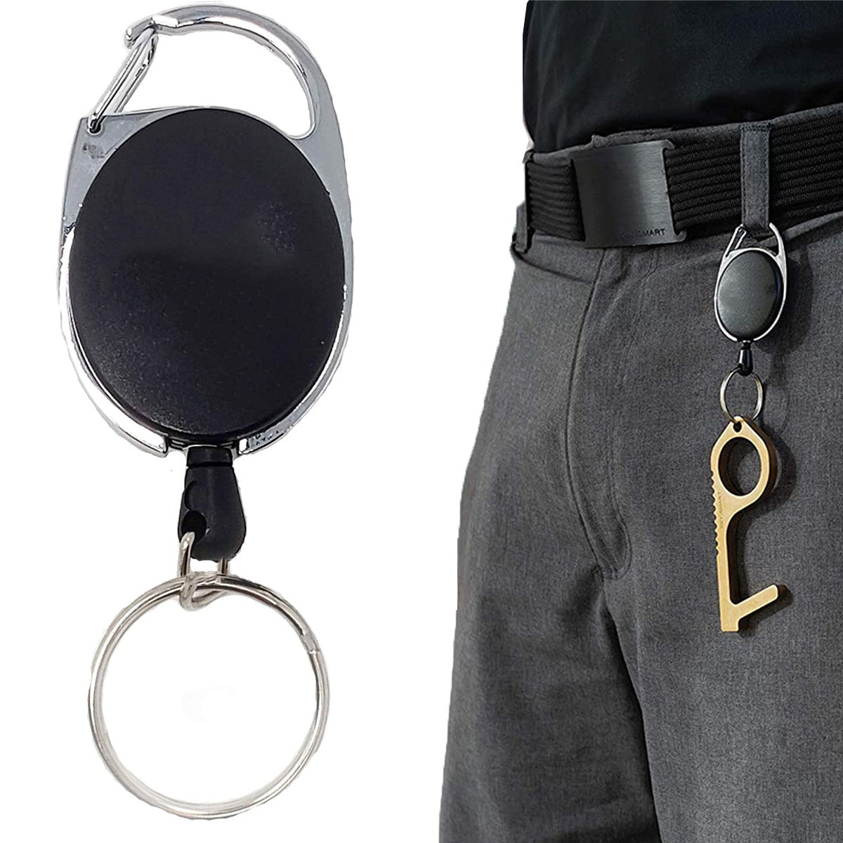 Retractable Carabiner with Belt Clip – Keychain, ID Holder