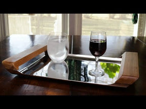 Savora Stainless Steel Bar-Serving Tray - Acacia Wood Handles