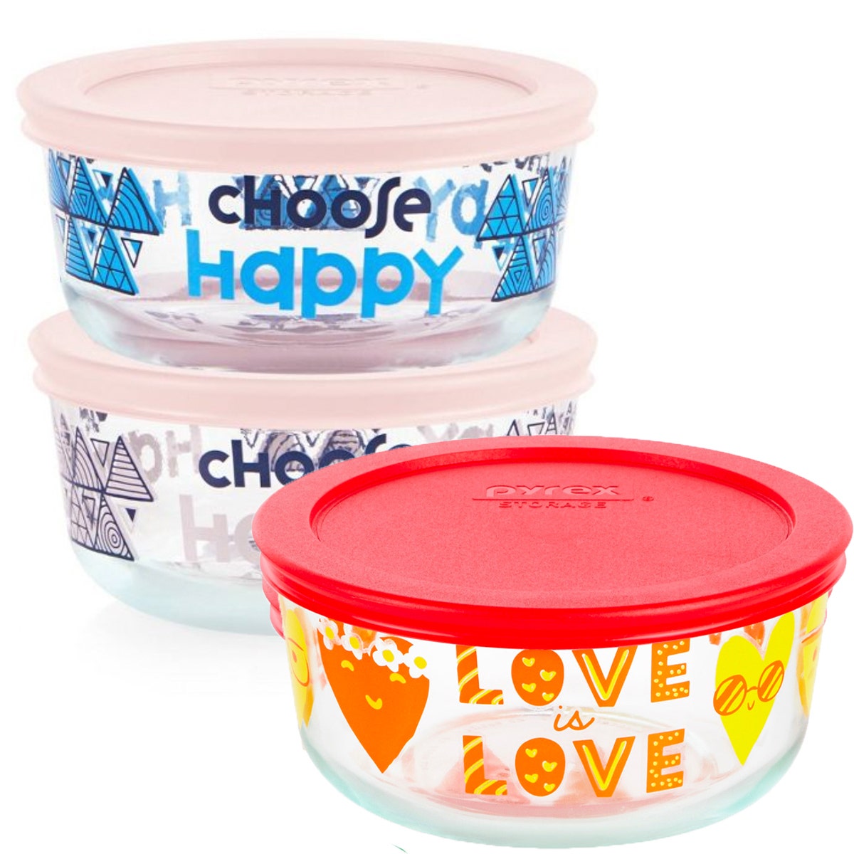 3pk Pyrex 4-Cup Glass Food Containers - Assorted Patterns