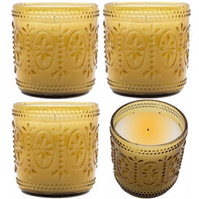 4pk Flameless Flickering LED Wax Pillar Candles - Amber Glass