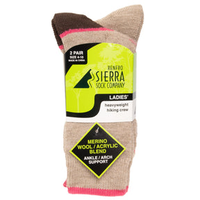 2pk Women’s Merino Wool Blend Socks - Heavyweight Hiking Crew