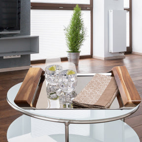 Savora Stainless Steel Bar-Serving Tray - Acacia Wood Handles