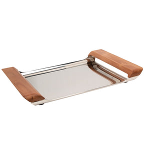 Savora Stainless Steel Bar-Serving Tray - Acacia Wood Handles