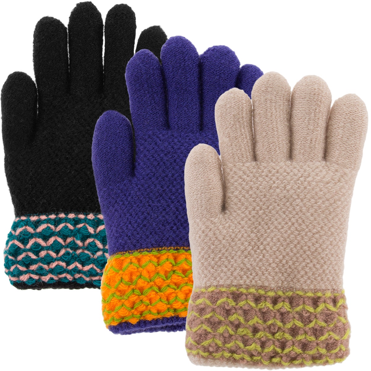 3 Pairs Little Girls Knit Gloves With Soft Sherpa Fleece Lining