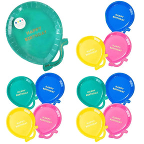 12pk Balloon-Shaped 7” Birthday Party Paper Plates – 4 Colors