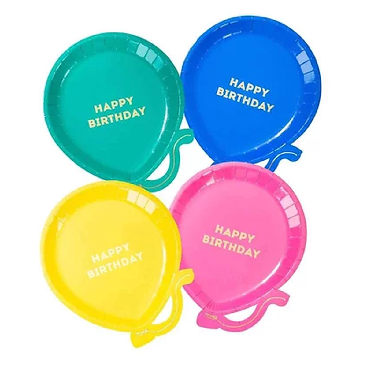 12pk Balloon-Shaped 7” Birthday Party Paper Plates – 4 Colors