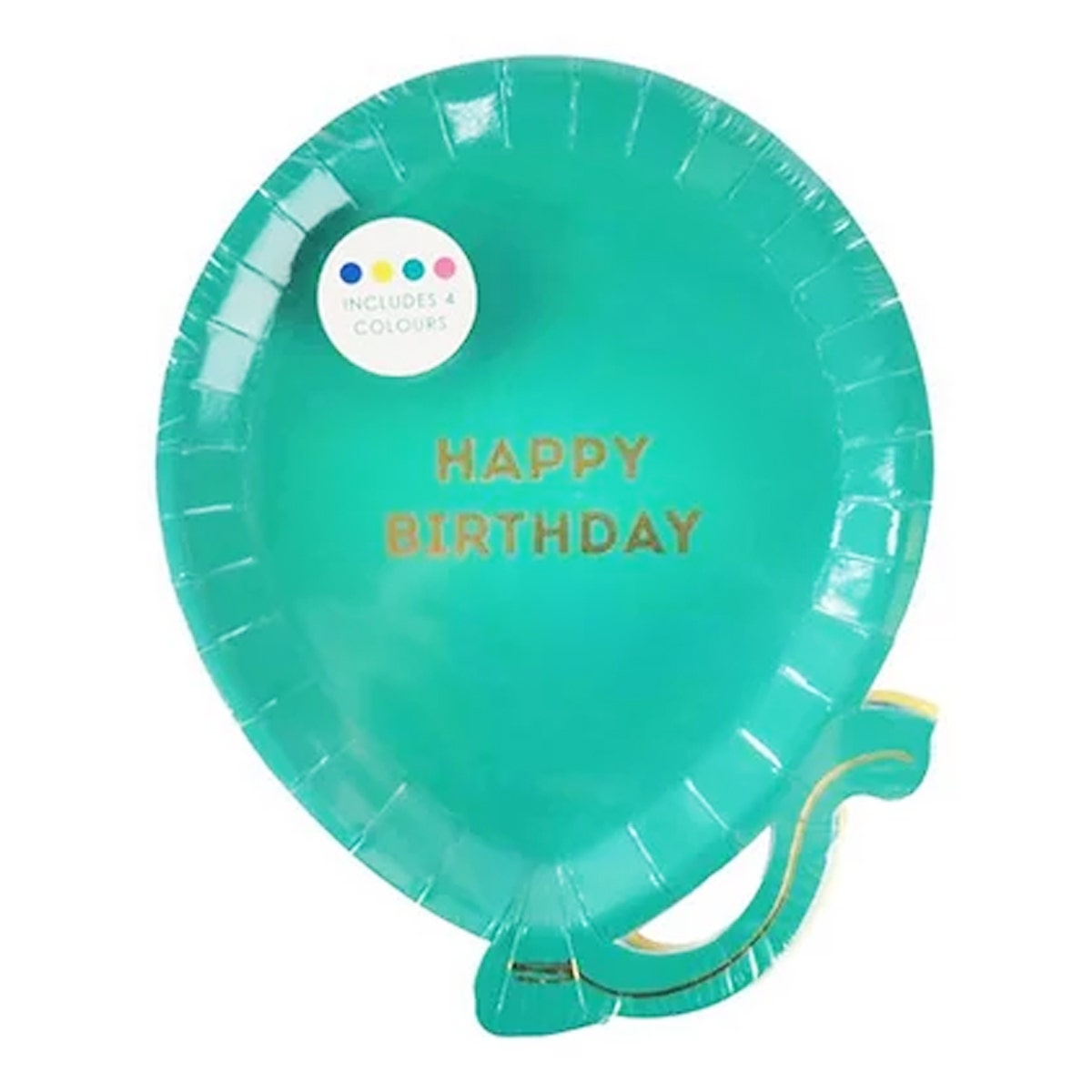 12pk Balloon-Shaped 7” Birthday Party Paper Plates – 4 Colors