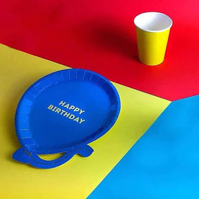 12pk Balloon-Shaped 7” Birthday Party Paper Plates – 4 Colors