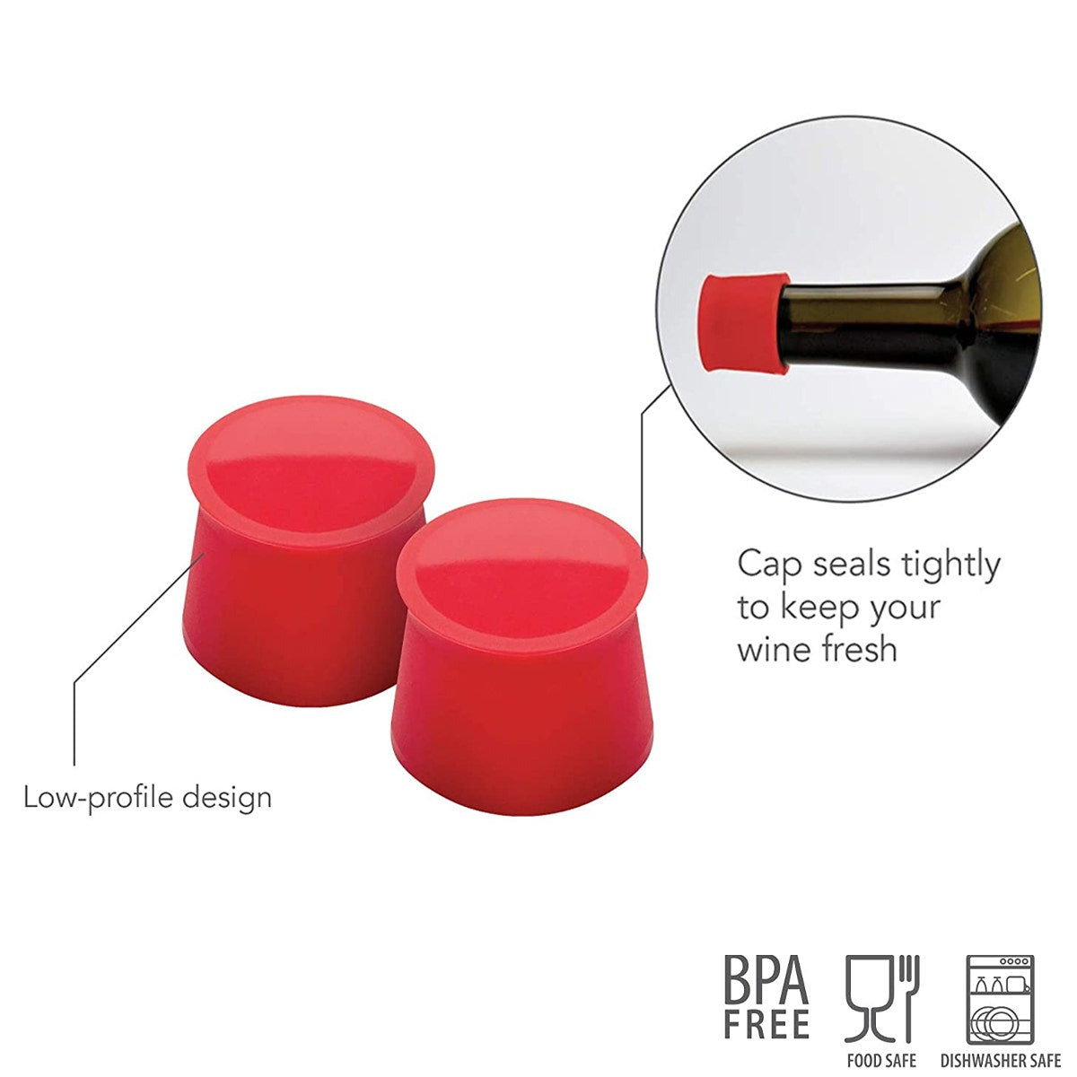 2pk Tovolo Silicone Wine Caps – Stoppers Seals Wine Bottles Fresh
