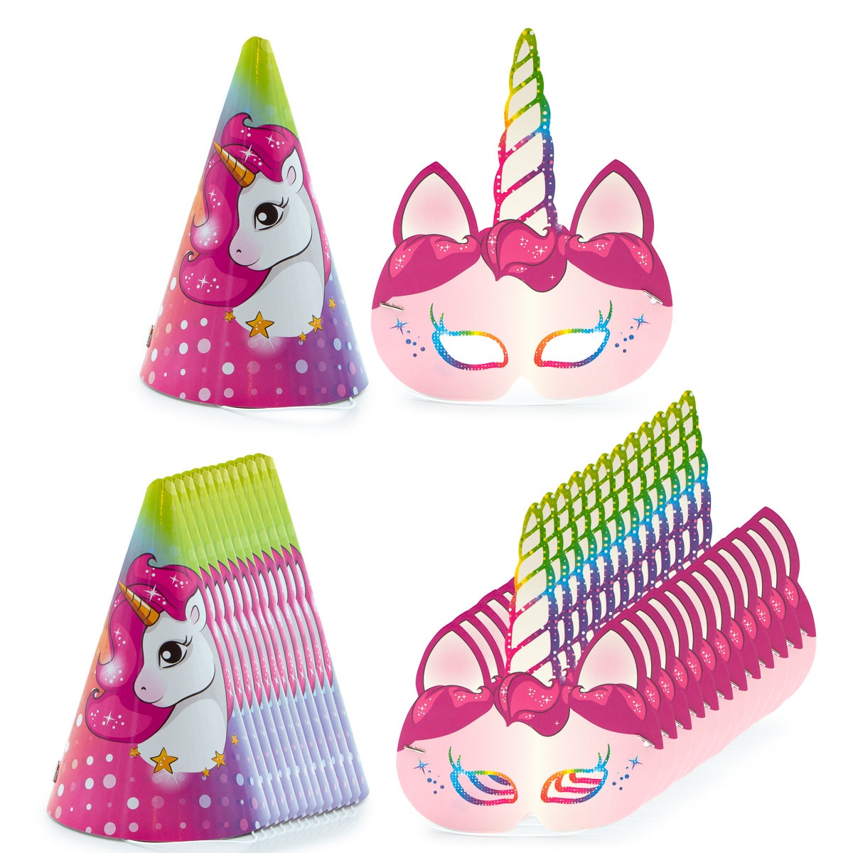 24pc Set Unicorn Party Hats & Masks – Birthday & Dress-Up Fun!