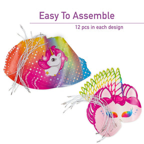 24pc Set Unicorn Party Hats & Masks – Birthday & Dress-Up Fun!