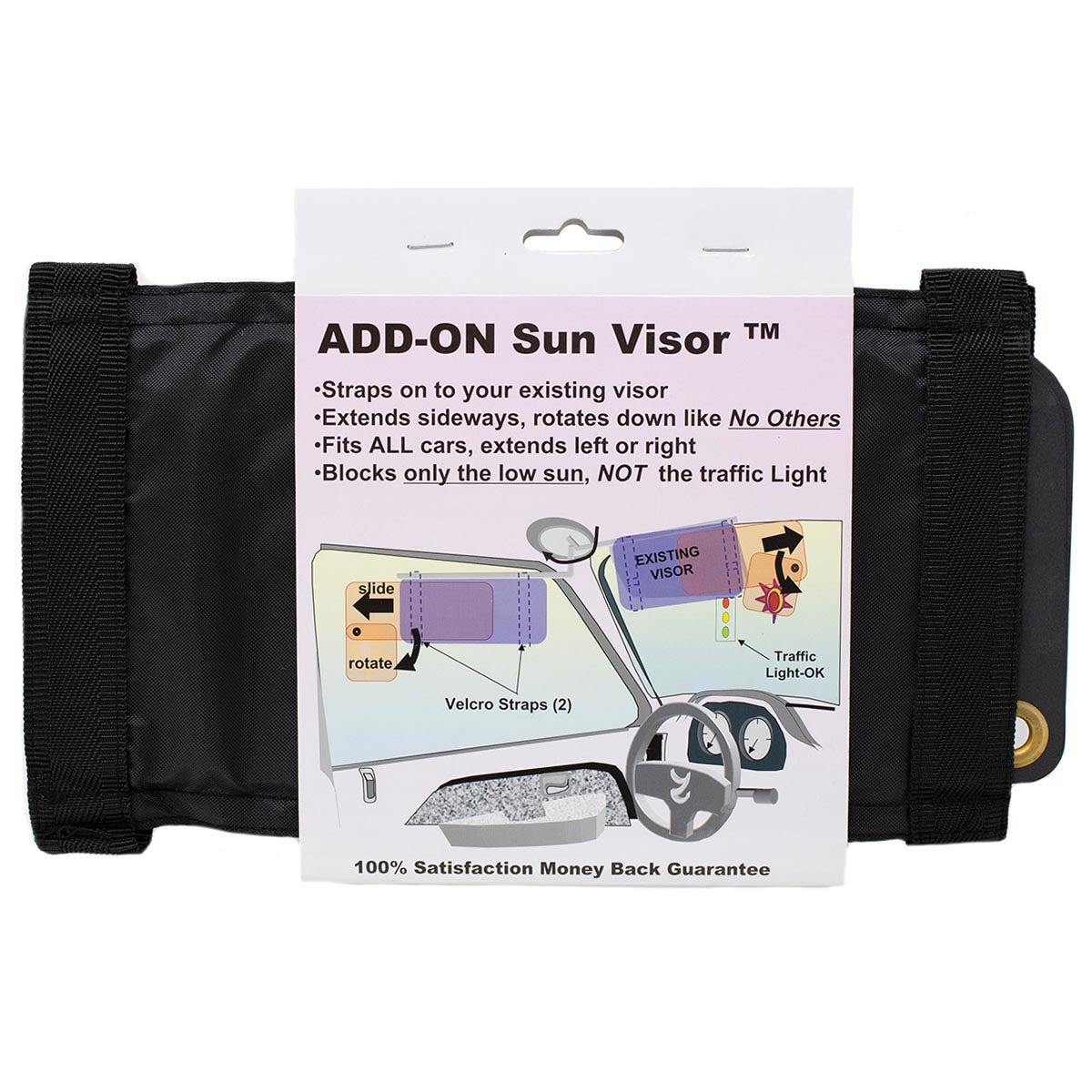 Add-On Sun Visor – Rotates To Block Sunlight, Hook & Loop Strap