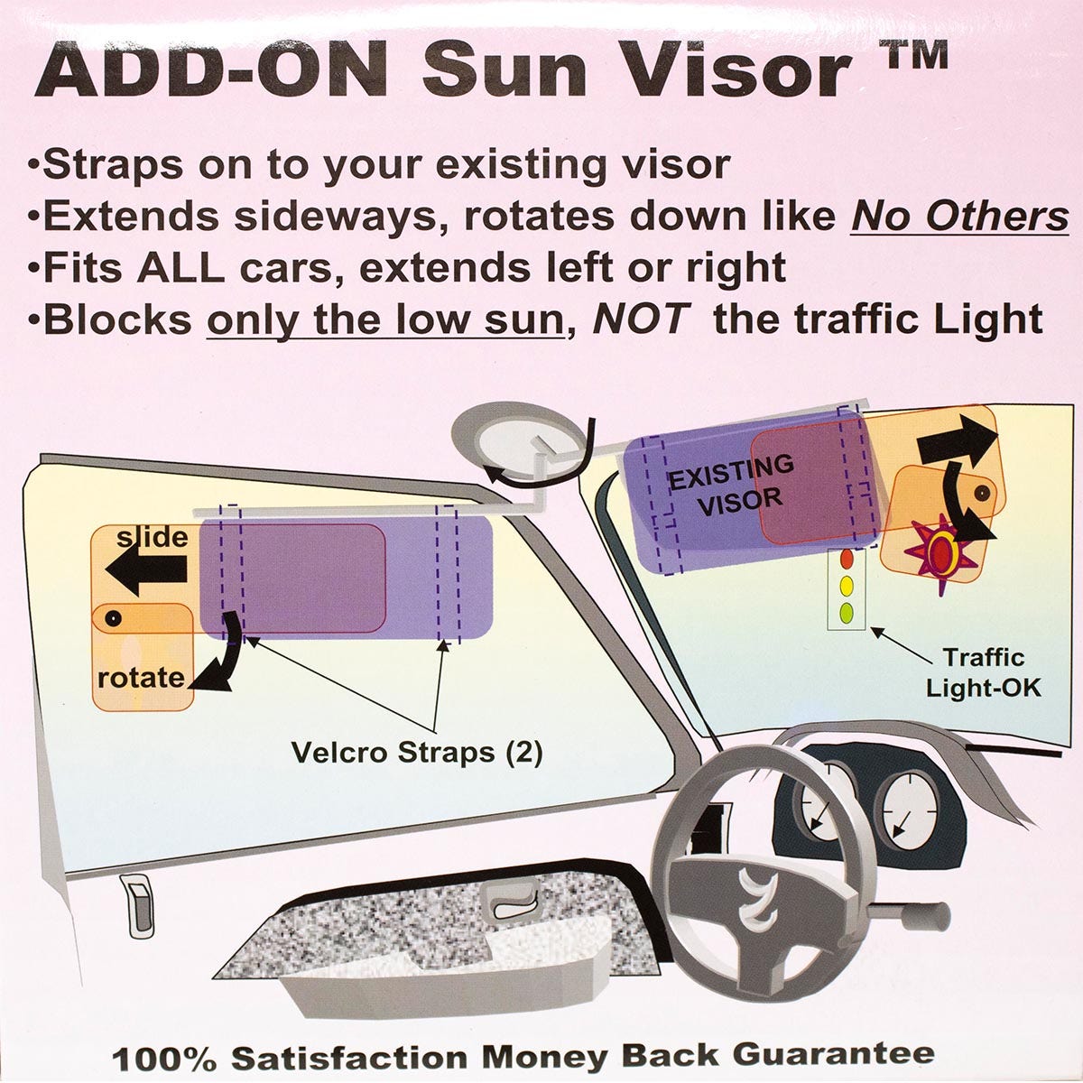 Add-On Sun Visor – Rotates To Block Sunlight, Hook & Loop Strap