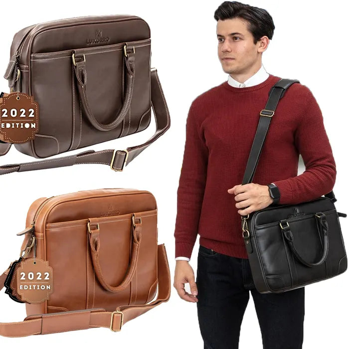 Luxury Genuine Leather Laptop Bag Briefcase With Shoulder Strap
