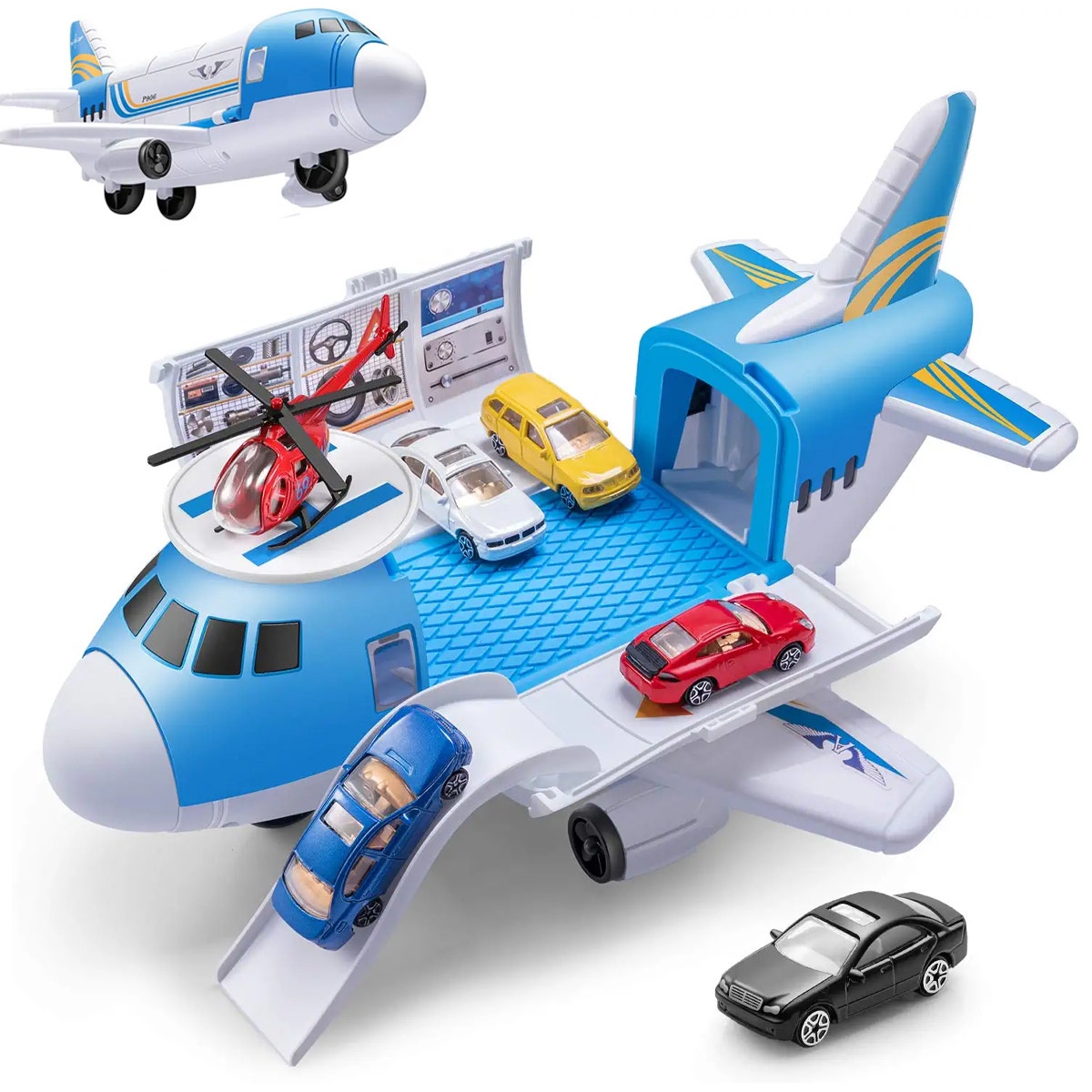 Super Storage Airplane Play Set – With 4 Cars & 1 Helicopter