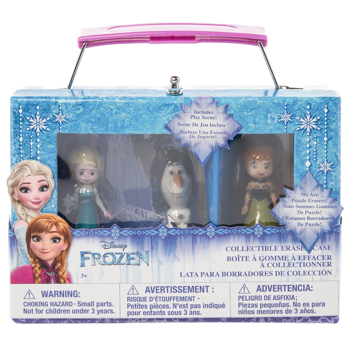 Disney Frozen Collectible Eraser Case With 3 Movie Characters & Play Scene