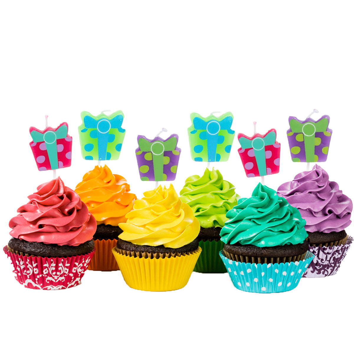 6pk Birthday Pick Candles - Sunflowers, Cupcakes or Gift Boxes