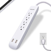 Philips 4 Outlet 2 USB Surge Protector 4ft Braided Extension Cord