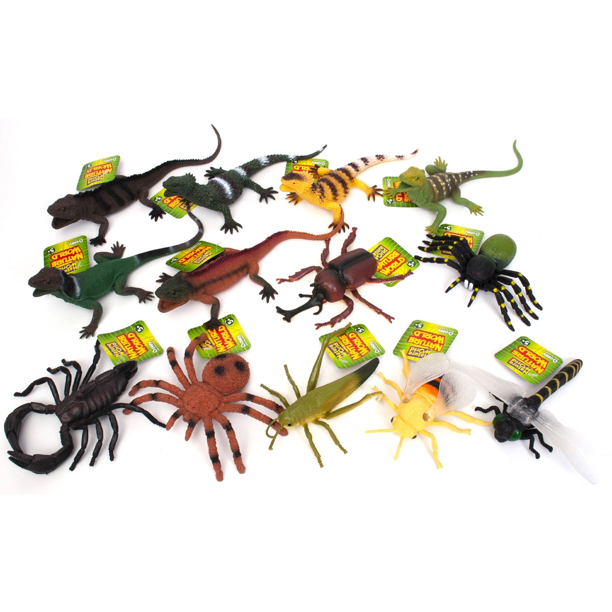 12pc Bugs, Spiders, Lizards – Nature World Plastic Toy Assortment