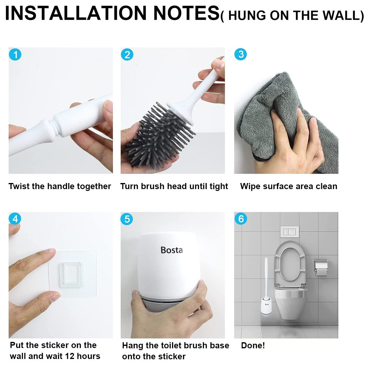 Bosta Silicone Bristle Toilet Brush & Holder – Stand, Wall Mount
