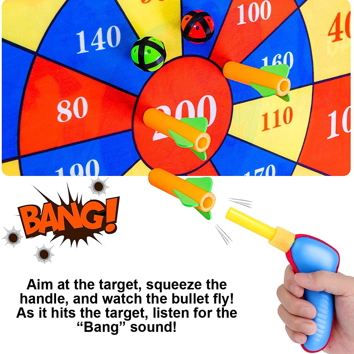 2-Sided Kids Dartboard Dinosaur Target Set – Darts, Gun, Balls