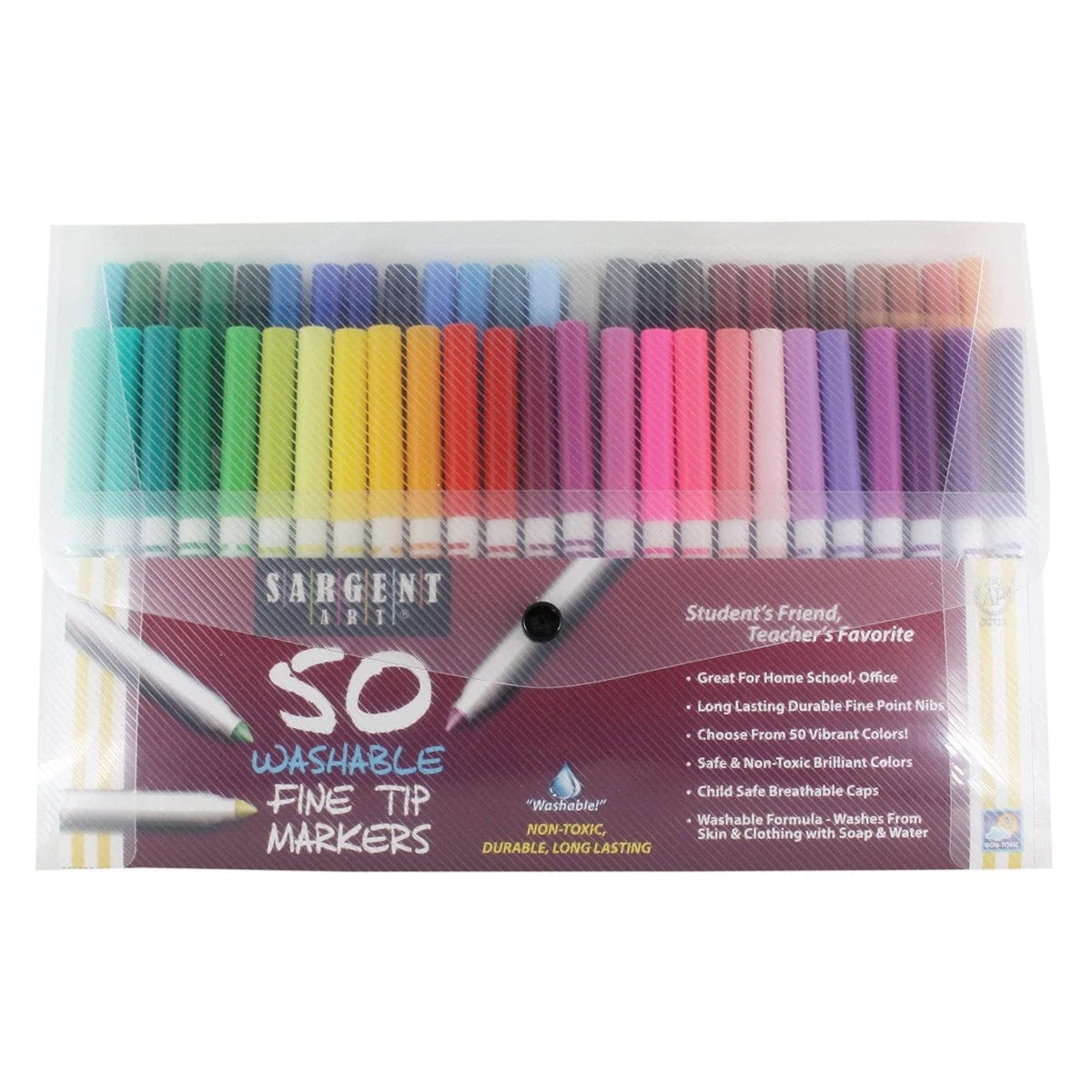 50ct Sargent Art Washable Nontoxic Fine Tip Markers In Carry Case