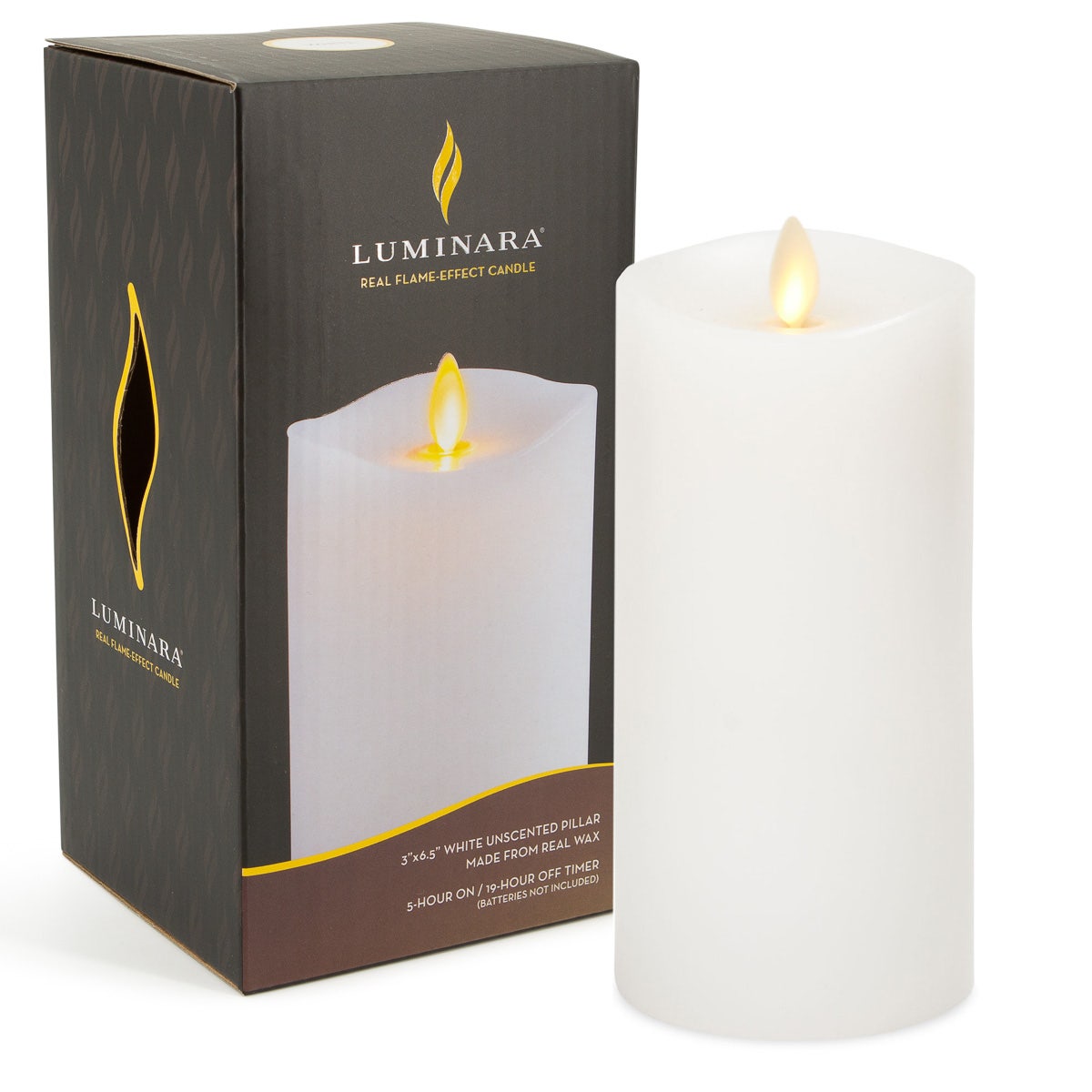 Luminara LED Flameless 6.5" Slim Pillar Wax Candle - Realistic Flame!