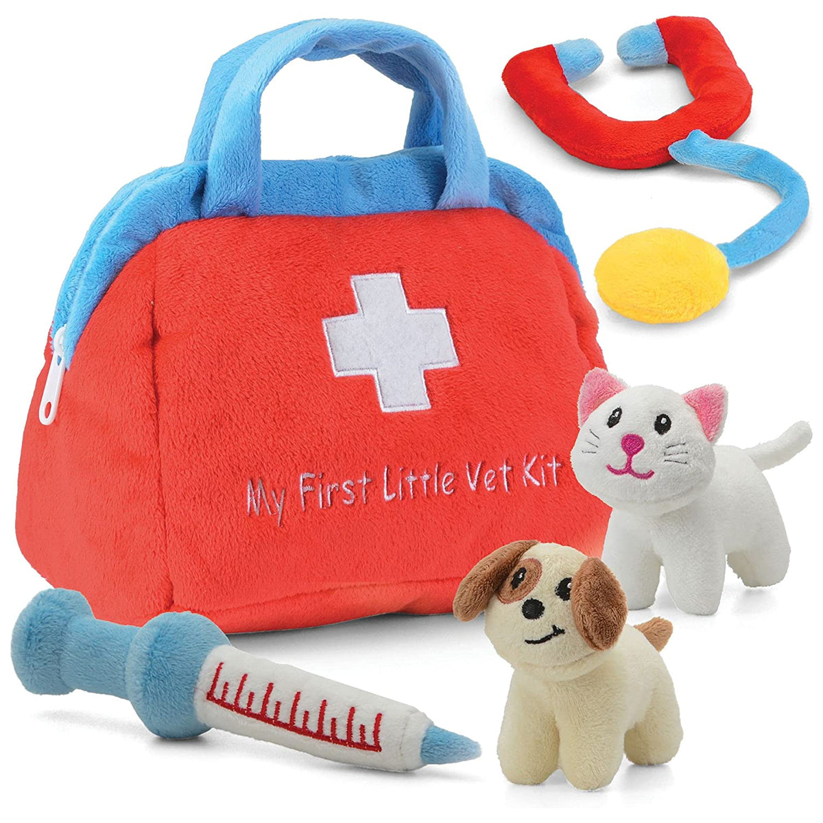 5pc Prextex My First Vet Kit – All Plush In Bag, With Cat & Dog