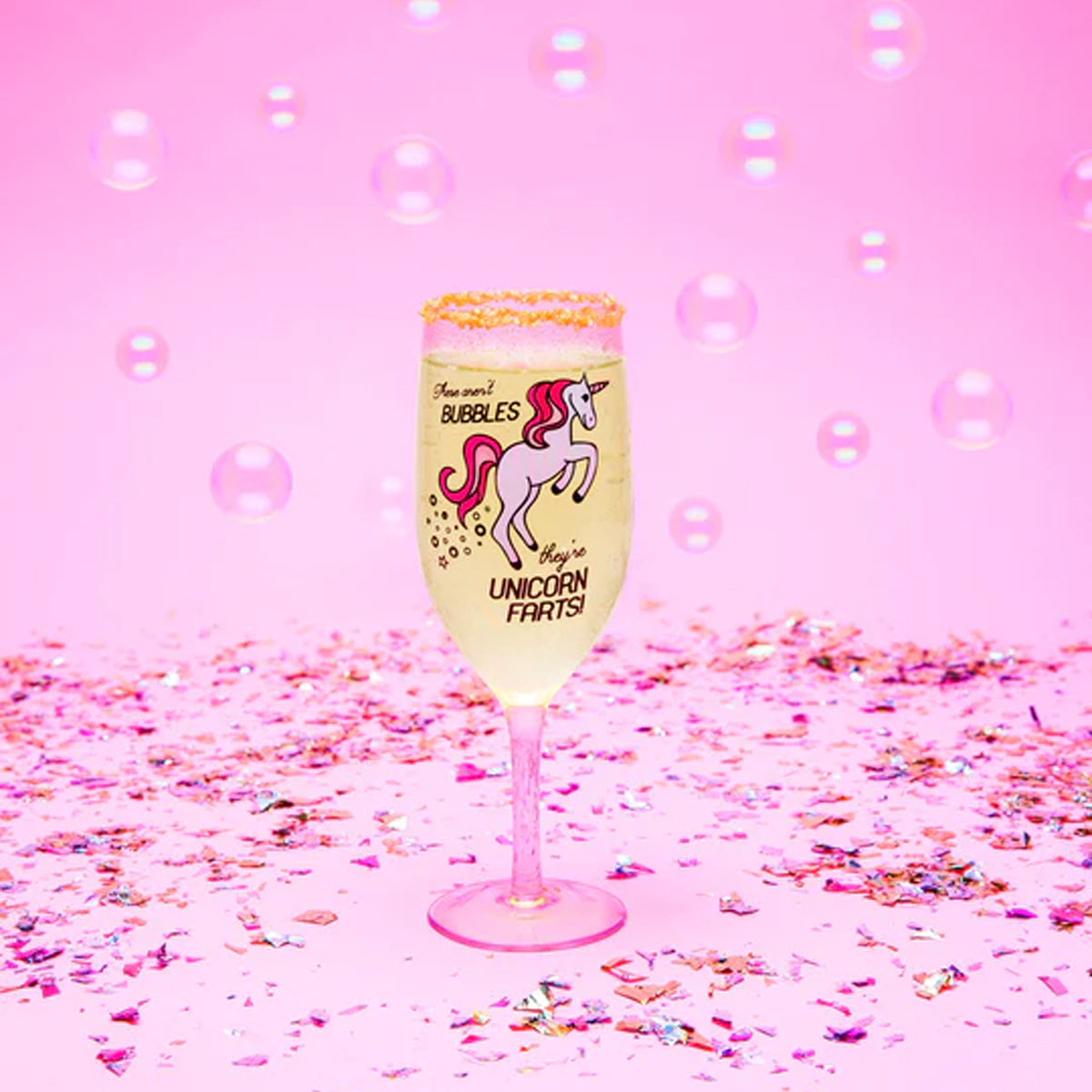 BigMouth 16oz Unicorn Farts Champagne Glass – Bubble Pattern!