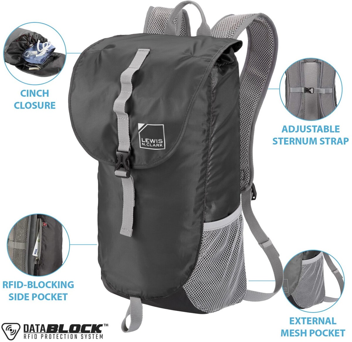Lewis N. Clark Large Lightweight Day Pack Backpack – RFID Pocket