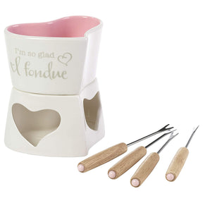 Precious Moments Heart-Shaped Mini Ceramic 5pc Fondue Set With Forks