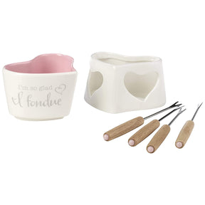 Precious Moments Heart-Shaped Mini Ceramic 5pc Fondue Set With Forks