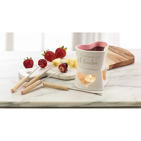 Precious Moments Heart-Shaped Mini Ceramic 5pc Fondue Set With Forks