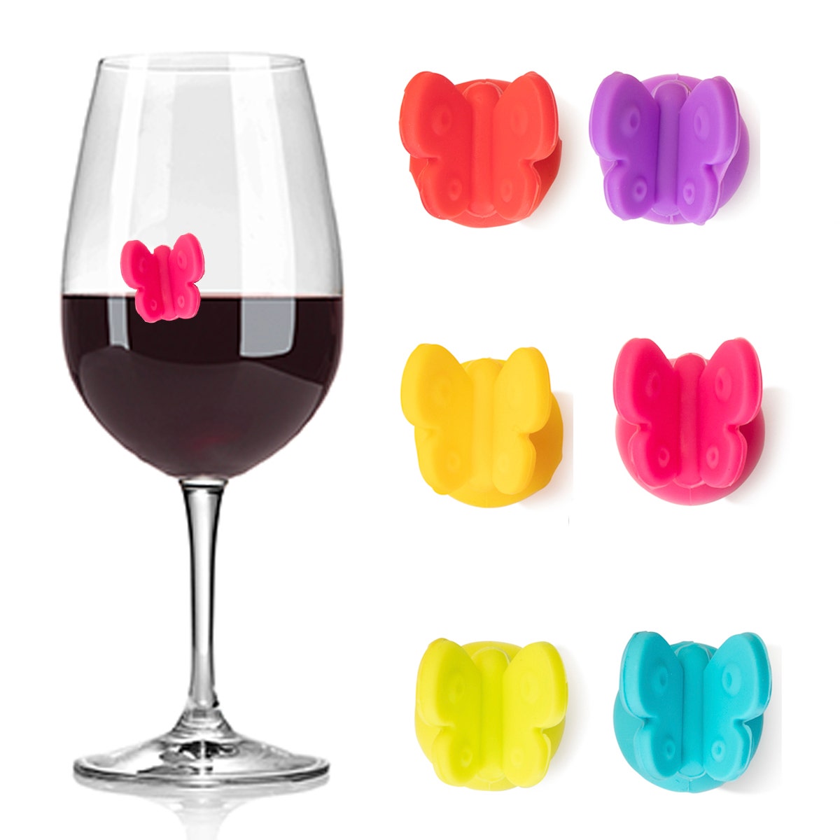 6pk Silicone Butterfly Wine Glass Markers – Works Like A Charm!