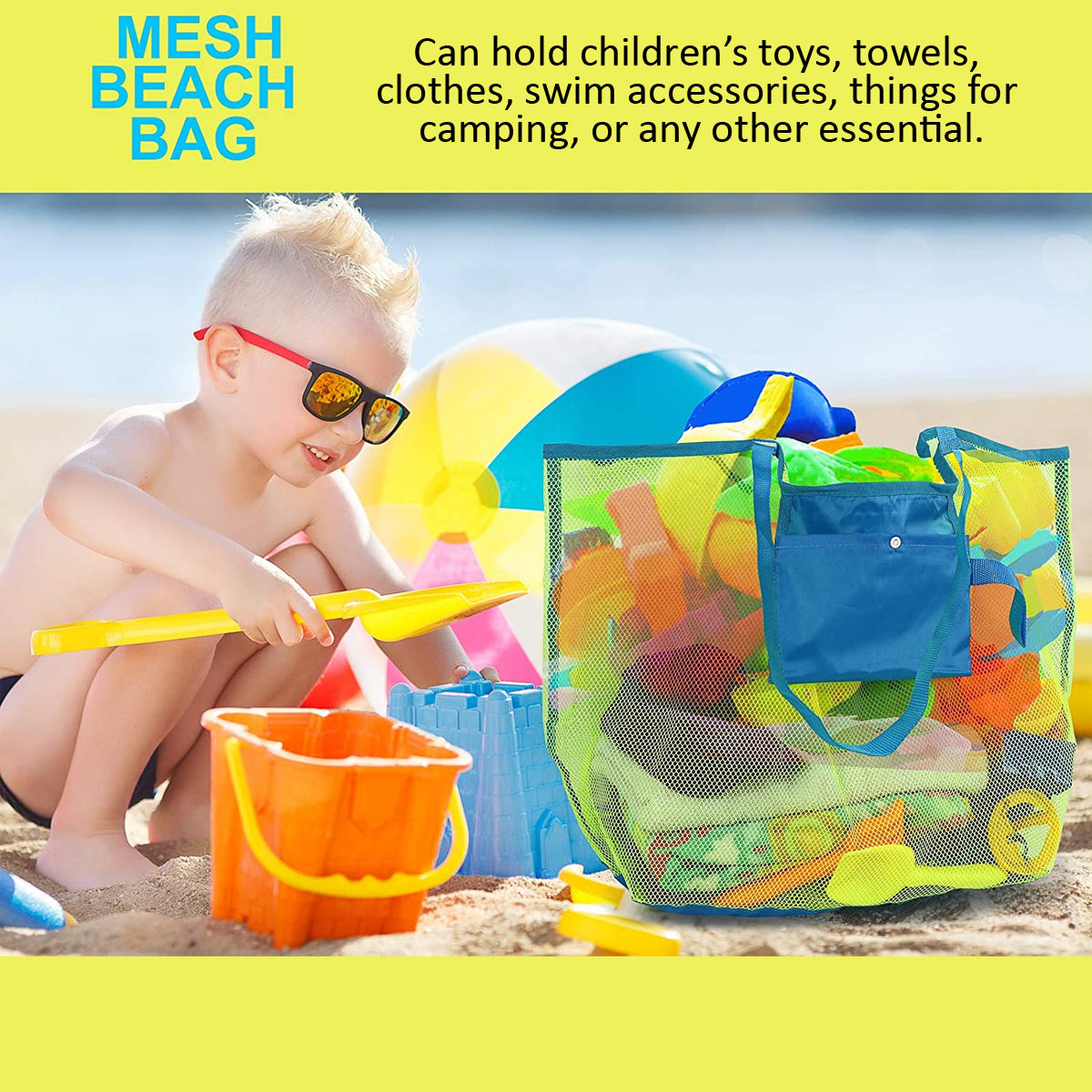 Click N’ Play Beach Bag- Mesh Tote Outdoor Bag, Extra Large!
