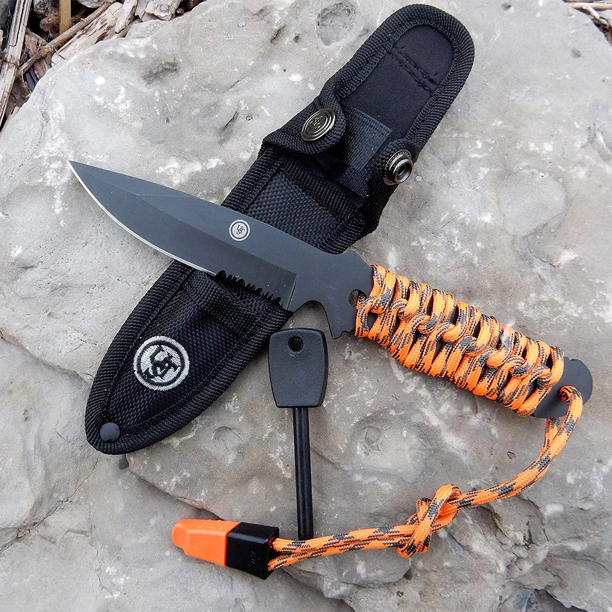 UST ParaKnife 4.0 PRO – 4” Serrated Blade, Paracord Grip, Whistle