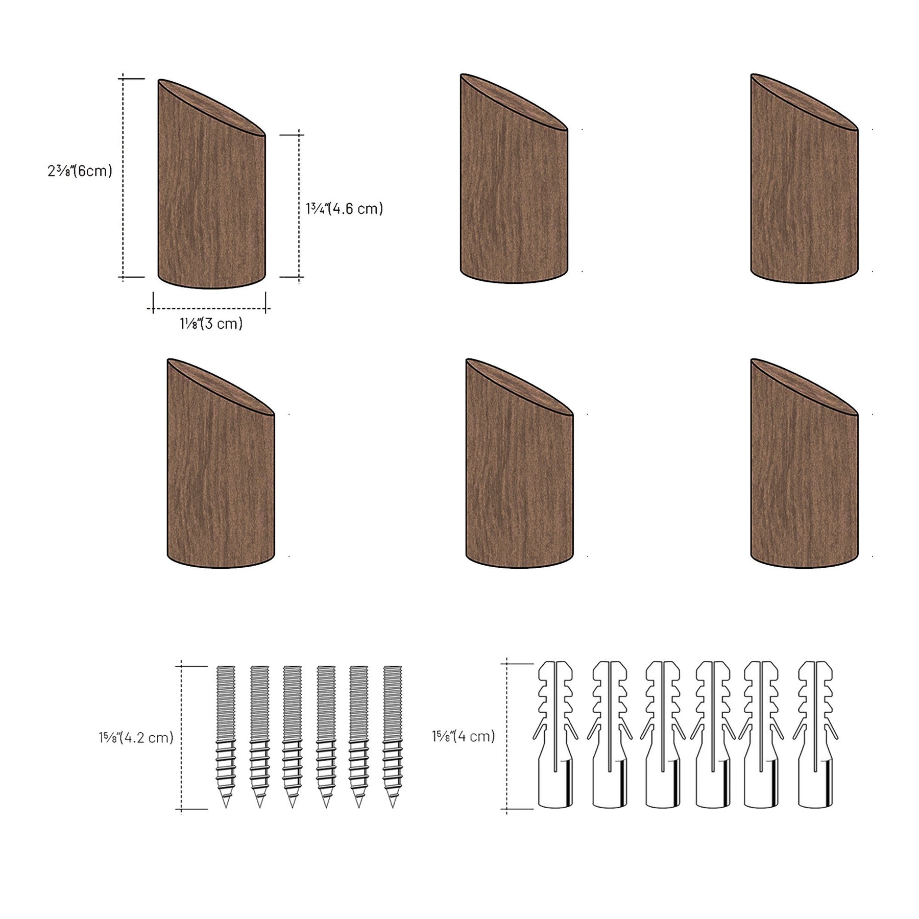 6pk Walnut Wood Hooks – Natural Hanging Storage For Any Room