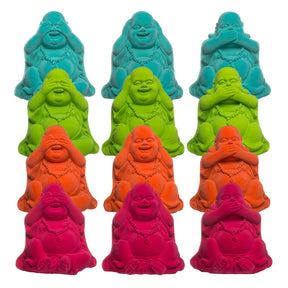 Set Of 3 Neon Velvet Buddha 6” Figures - See Hear Speak No Evil