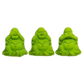 Set Of 3 Neon Velvet Buddha 6” Figures - See Hear Speak No Evil