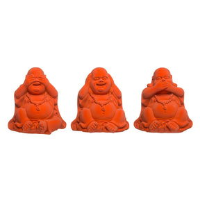 Set Of 3 Neon Velvet Buddha 6” Figures - See Hear Speak No Evil