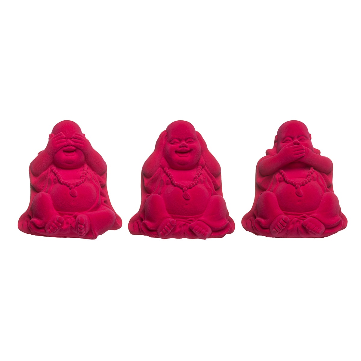 Set Of 3 Neon Velvet Buddha 6” Figures - See Hear Speak No Evil