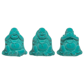 Set Of 3 Neon Velvet Buddha 6” Figures - See Hear Speak No Evil