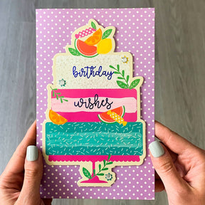 PaperCraft Handmade Birthday Card w- Envelope – Cake & Wishes