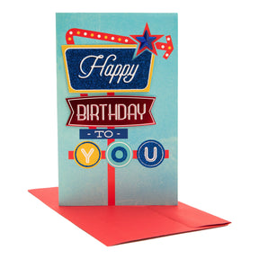 PaperCraft Handmade Birthday Card w- Envelope – Retro Sign