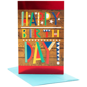 PaperCraft Handmade Birthday Card w- Envelope – Woodgrain Style