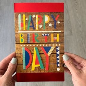 PaperCraft Handmade Birthday Card w- Envelope – Woodgrain Style